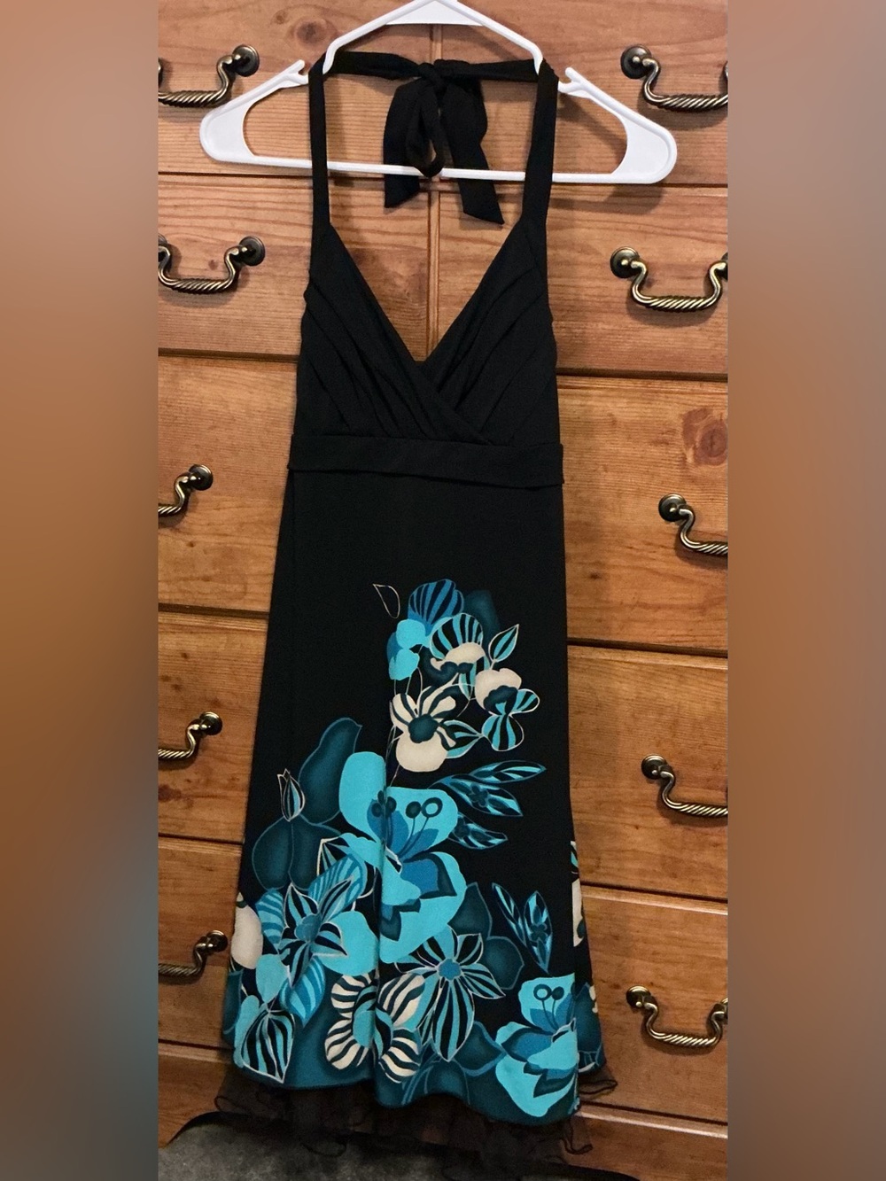 Trixxi Black Maxi Dress with Teal and White Floral Print